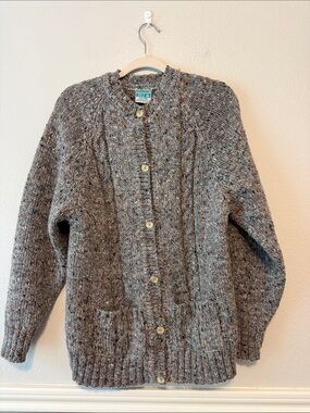 Vintage John Molloy Irish Wool Donegal Cable Knit Cardigan Sweater